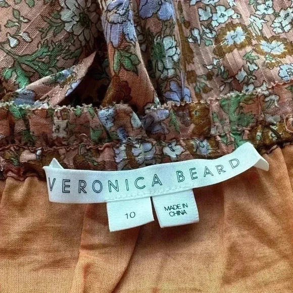 Veronica Beard Melodie Floral-Print Smocked Cotton Mini Skirt - Coral Size 10 - Picture 8 of 11